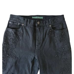 Lauren Ralph Lauren Sz 4 High Waisted Straight Leg Embroidered Lace Beaded Jeans